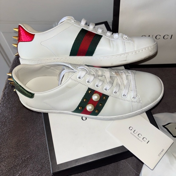 Gucci Ace pearl studded sneakers size 37.5 EU - Picture 5 of 10
